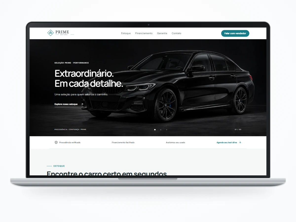 Mockup de site demonstrativo — Loja de carros