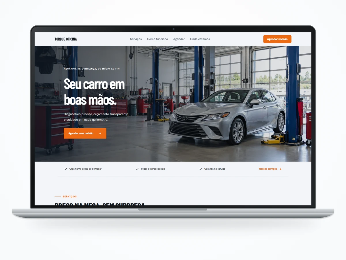 Mockup de site demonstrativo — Oficina mecânica
